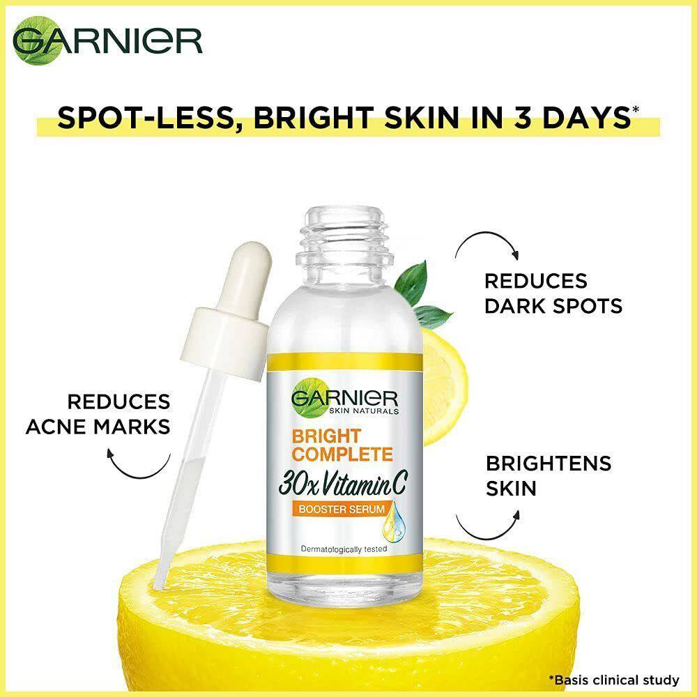 Garnier Bright Complete 30X Vitamin C Niacinamide Booster Serum Whitening Skin Tone Essence Fade Acne Mark Beauty Products 30Ml